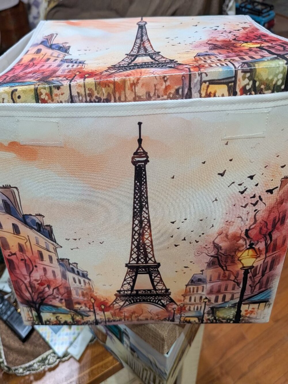 Watercolor Paris Storage Box with Lids and Carrying Handle,Foldable Storage Box